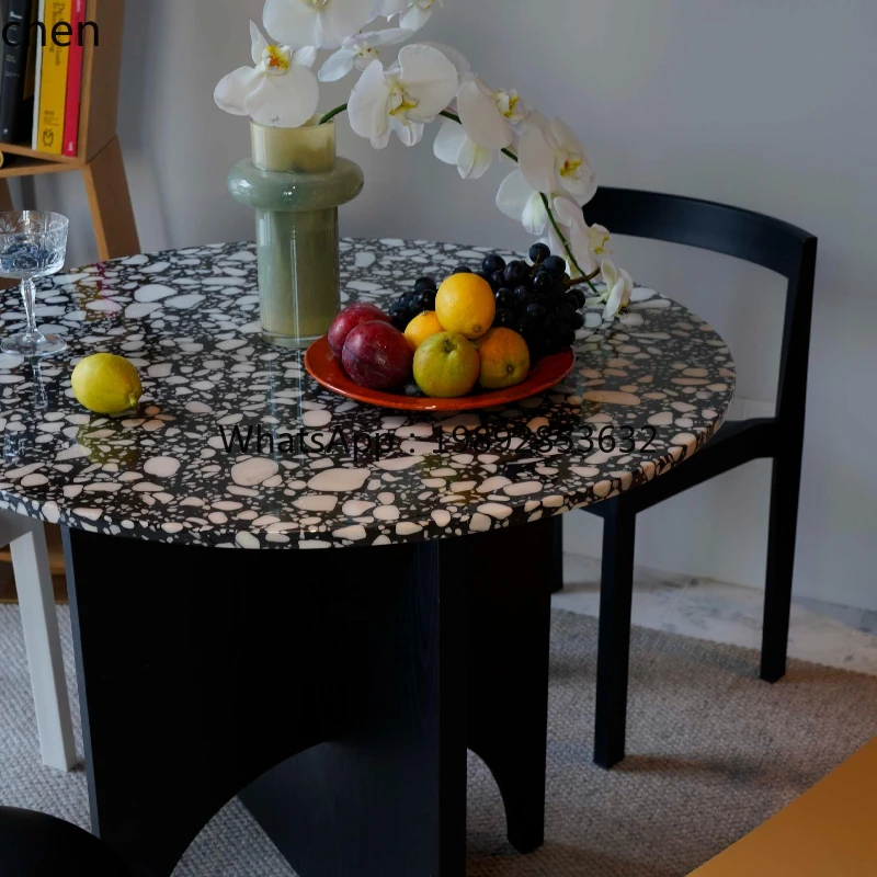 CB1   terrazzo table living room household solid wood dining table small apartment round eating table simple
