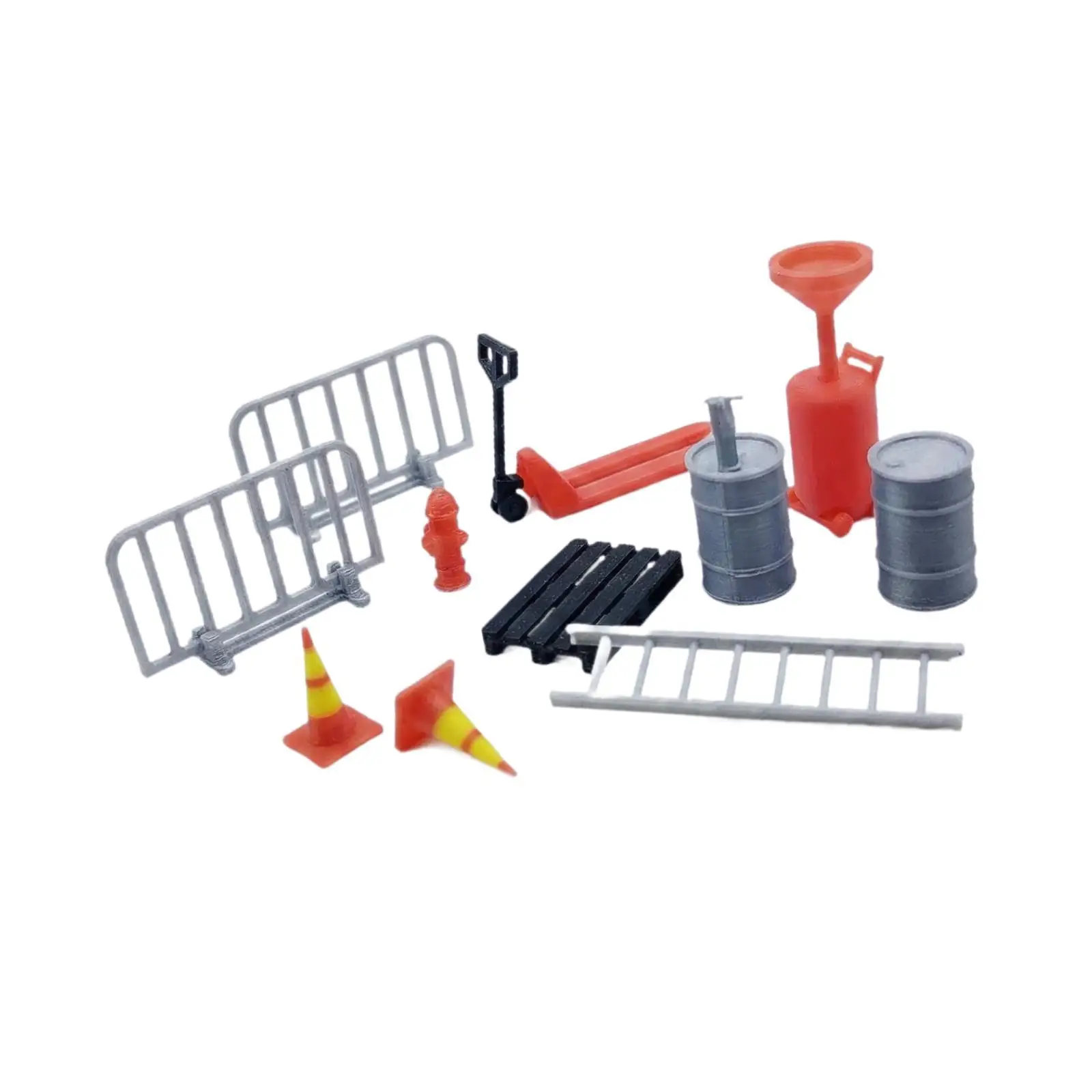 

11 Pieces 1/64 Scale Miniature Road Signs Auto Repair Tool Kids Playset Block Fences Simulation Scene Display Accessories