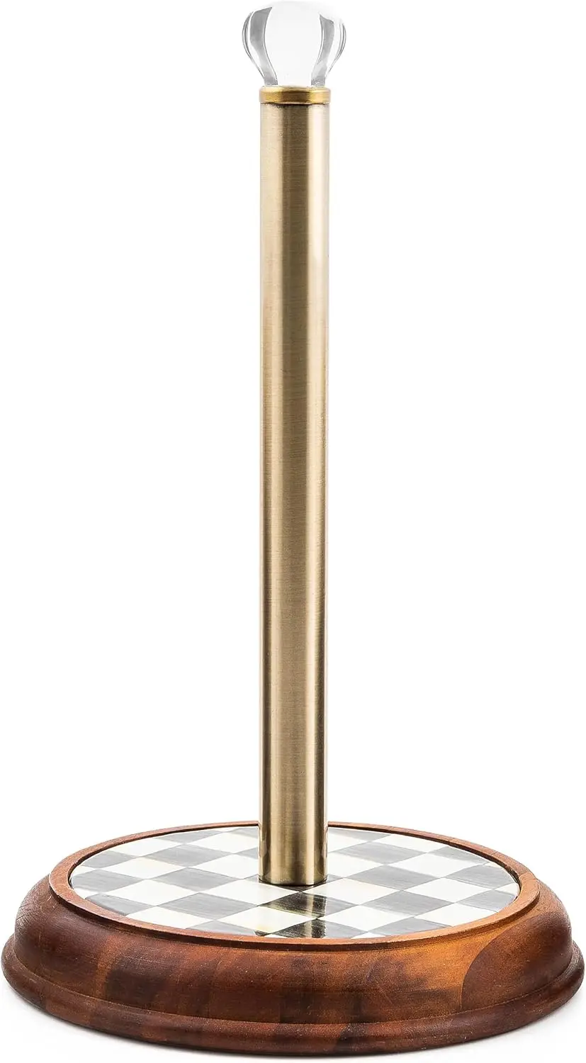 

Wood Paper Towel Holder, Decorative Kitchen Accessory in Black-and-White Courtly Check