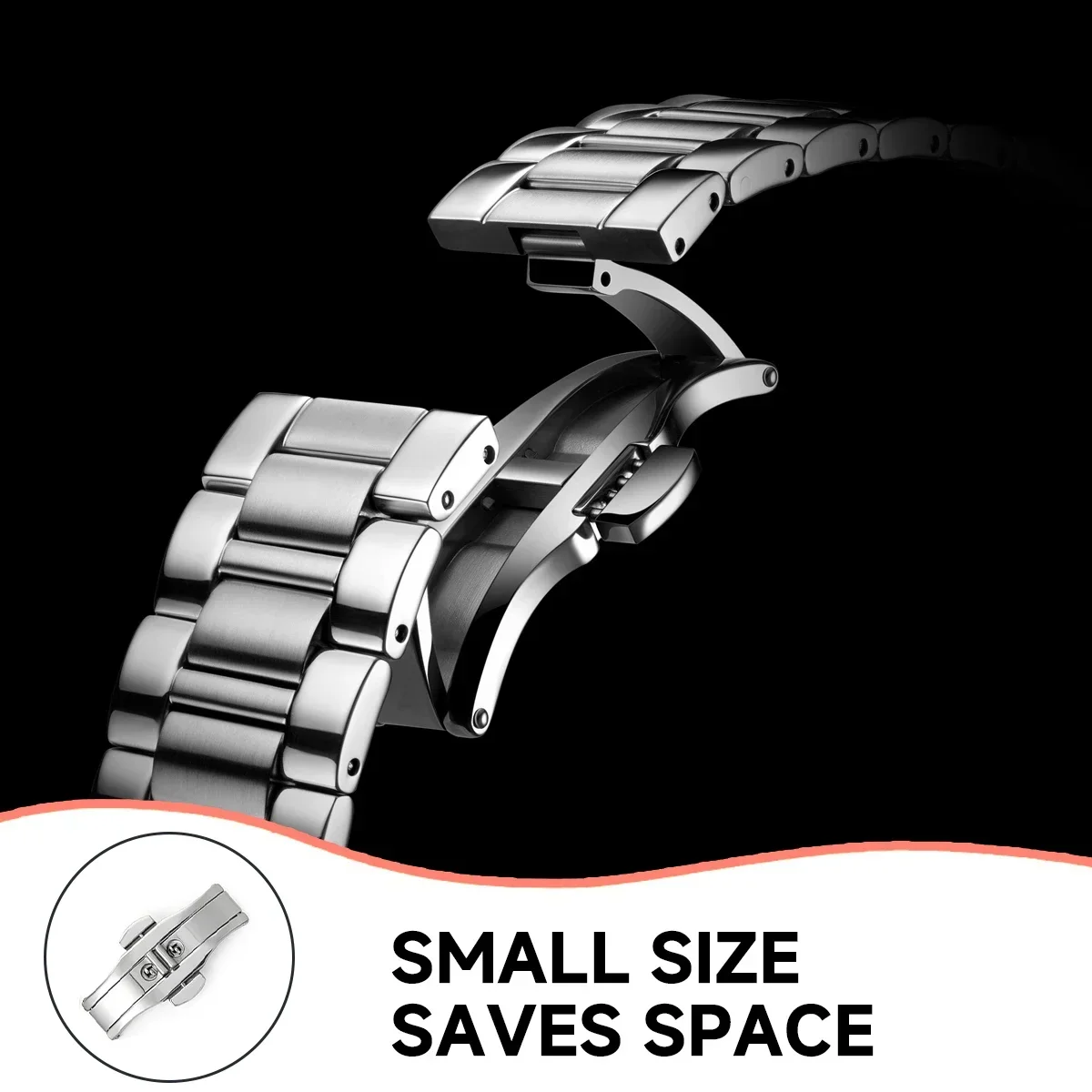 Stainless Steel Butterfly Buckle Polished Button Watch Band 21mm 23mm 25mm 27mm Watchbands Clasp accessories