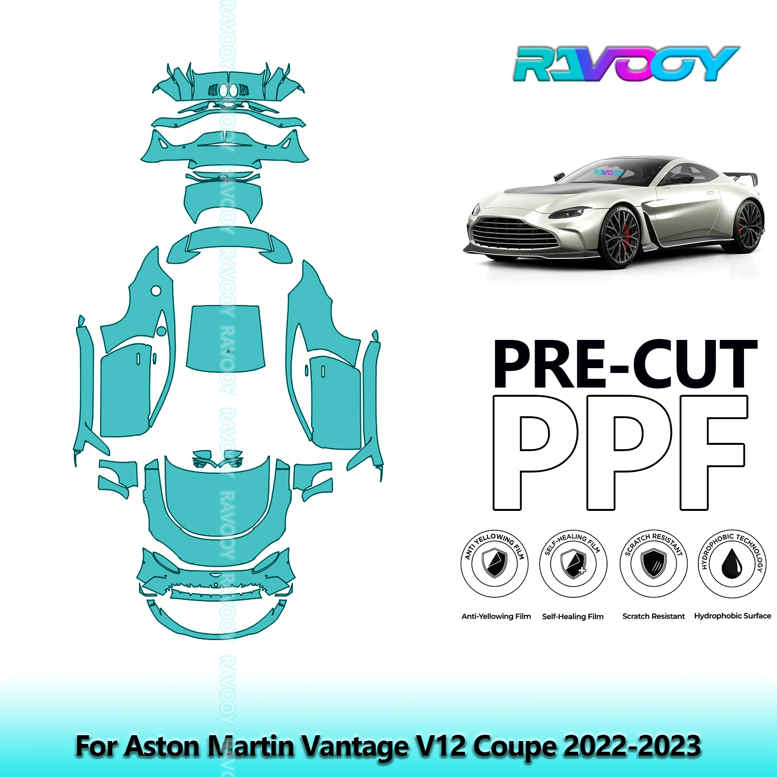 For Aston Martin Vantage V12 Coupe 2022-2023 Full Body 8.5Mil Pre-Cut Paint Protection Film PPF Stone Chip Kit Clear/Matte/Black