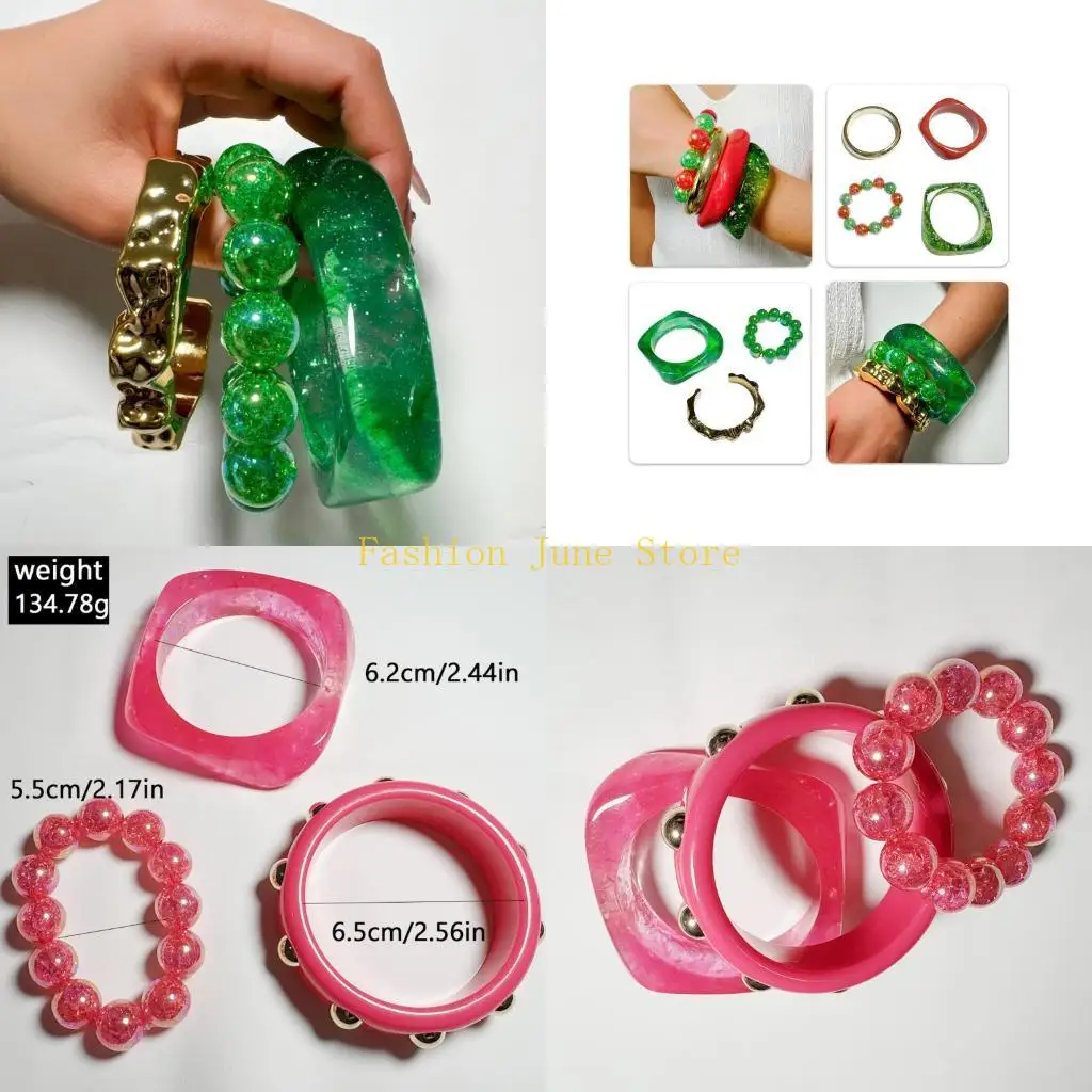 N5KA 1 Set Colorful Glitter Bangle Bracelets For Women Lightweight Versatile Wear