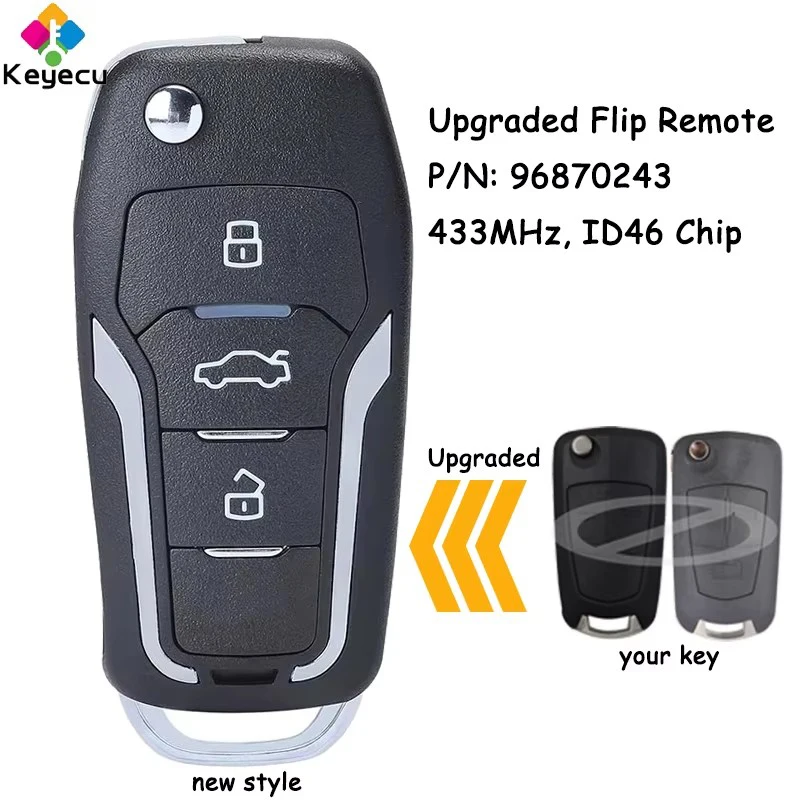 KEYECU Upgraded Flip Remote Car Key With 3 Buttons 433MHz ID46 Chip HU46 Blade for Opel Antara 2007 2008 2009- 2015 Fob 96870243