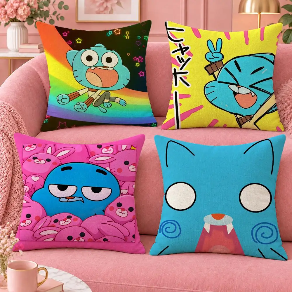 Cartoon Comedy Gumball Cushion Cover Cute Cartoon Throw Pillow Cover Soft Plush Cushion Cover Sofa Bedroom Home Decor