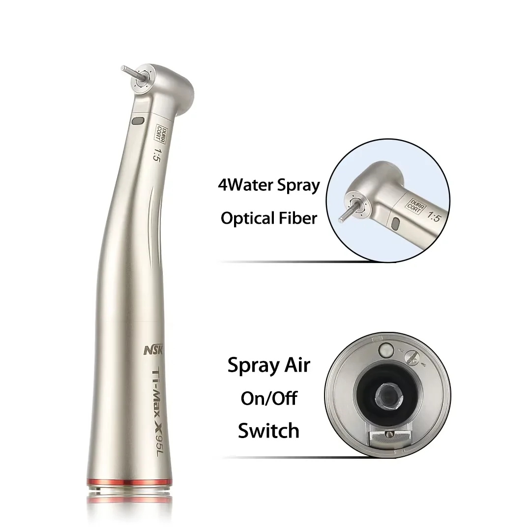 NSK Push Button 1:5 Dental Contra Angle Handpiece Increase Speed Handpiece Mini Head Ti Max X95L Inner Water Spray Red Ring