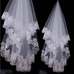 Short One Layer Appliques Lace Edge Bridal Veil  without Comb