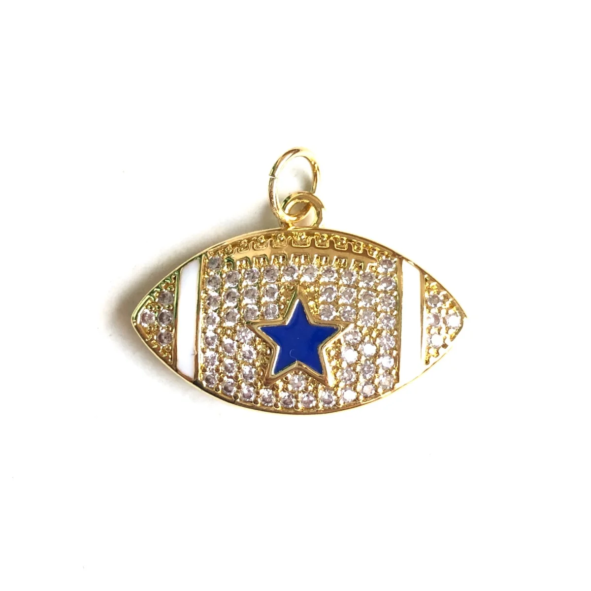 5pcs Micro Pave Blue Star American Football Charms for Women Bracelets Necklace Making Gold-Plated Pendant Jewelry Accessories