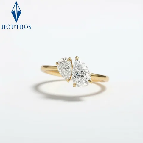 1.5cttw Double Pear Cut Moissanite Diamond Ring for Women Two Stone Toi Et Moi Wedding Bands 925 Silver 18k Gold Plated Jewelry