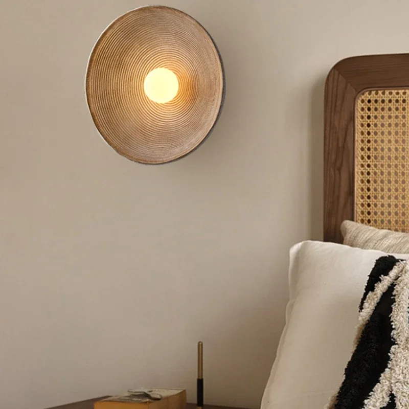 

Wall lamp, bedroom, bedside circular decorative lamp, Japanese retro living room, dining room, hallway, Zen tea room lamp