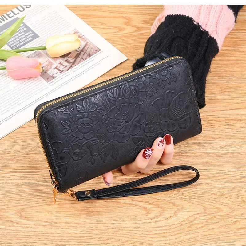 

Women's Long Zipper Clutch Wallet Embossed Phone Bag for 6.7" Phone Slim Bill Clip & Multi-Card Organizer for Travel Party Daily