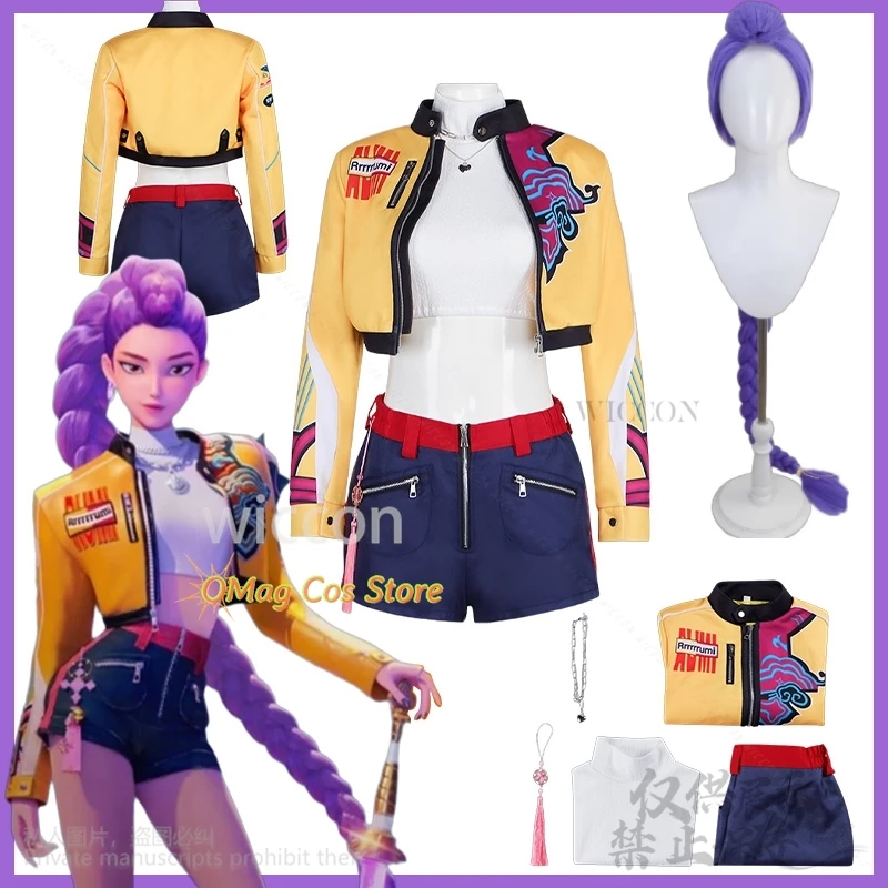 

Rumi Kpop Girl Group Косплей Аниме Фильм Демон Поющий Костюм Желтый Панк Y2K Пальто Короткие Брюки Длинные Парики Хэллоуин Вечеринка Cos