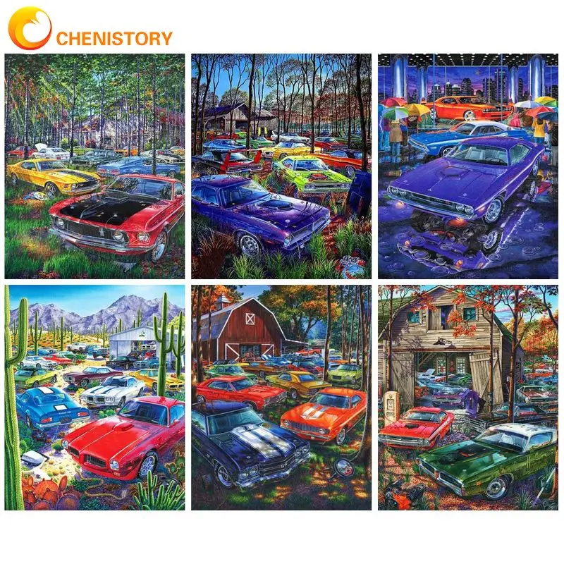 

Набор для раскрашивания автомобилей CHENISTORY, Набор для раскрашивания по номерам, домашний декор «сделай сам» на холсте