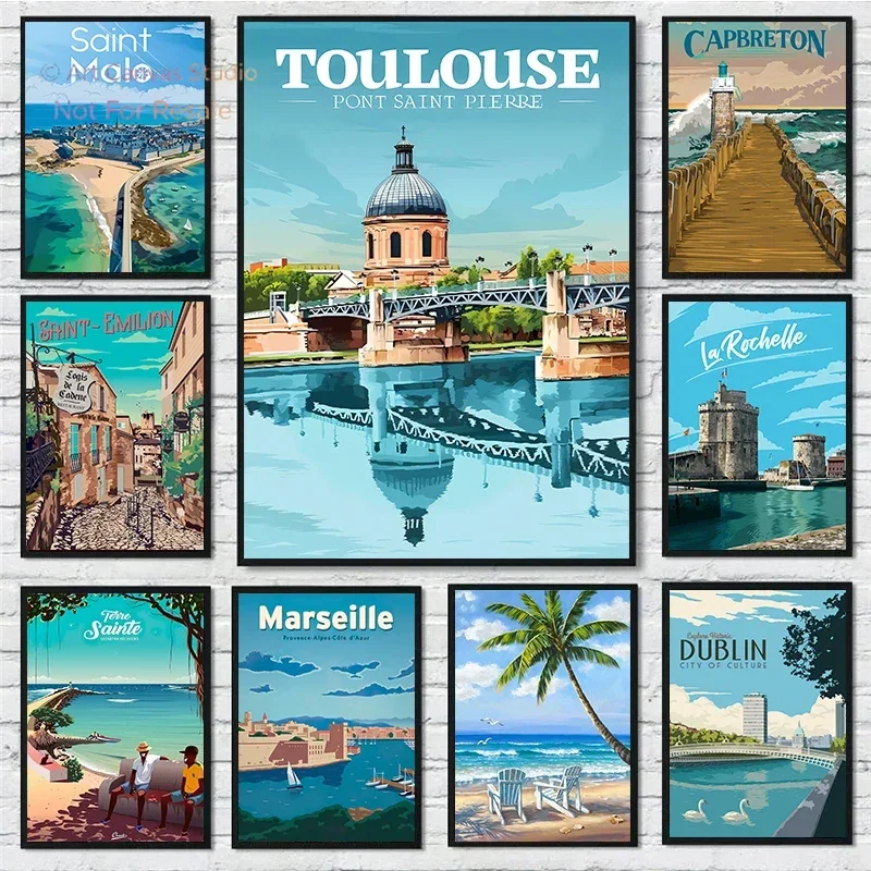 Nordic France French Saint Jean Saint Malo Toulouse Travel Poster Canvas Painting Tourist City Wall Art Living Room Home Deco
