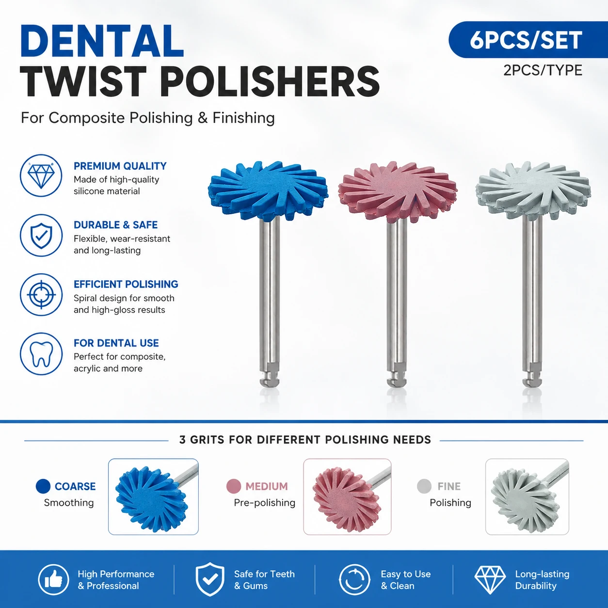3pcs/6pcs Dental Rubber Polisher Composite Resin Polishing Diamond System RA Disc 14mm Wheel Kit Diamond Spiral Flex Brush