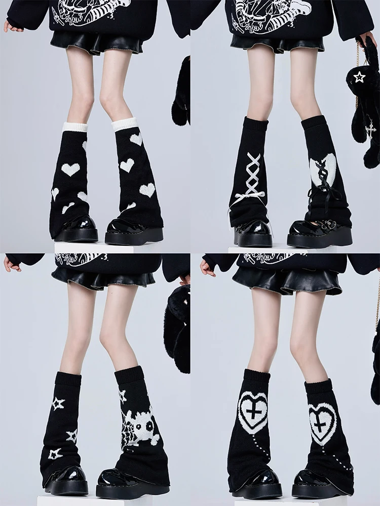 

Y2k Черно-белые широкие носки Ins Millennial Babes Subculture Love Jk Uniform Socks Calf Stacked Socks Horn Leg Cover Women