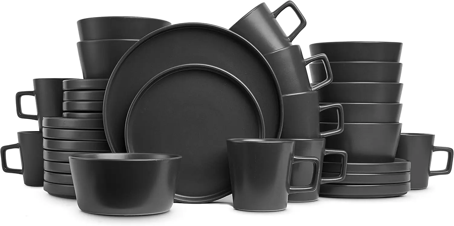 Coupe Dinnerware Set, Service For 8, Black Matte