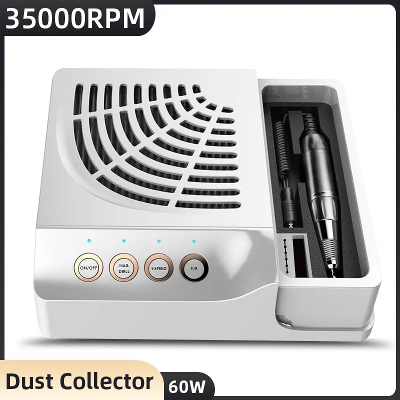 

60W Nail Dust Collector Extractor Fan For Manicure Strong Manicure Vacuuming Two In One Reusable Filter Nail Repair Tools