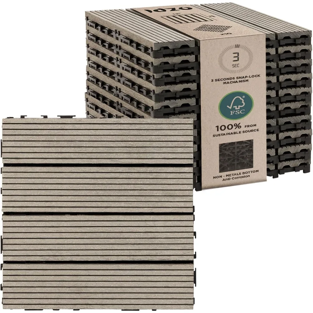 

IDZO Wood Plastic Composite Deck Tiles Set of 10, Sustainable FSC Composite Decking Resist Rust, Water, Weather, Easy to DIY & M
