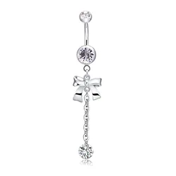 925 Silver Sterling Belly Button Clear Diamond Bezel Piercing Internally Threaded Navel Ring Body Jewelry