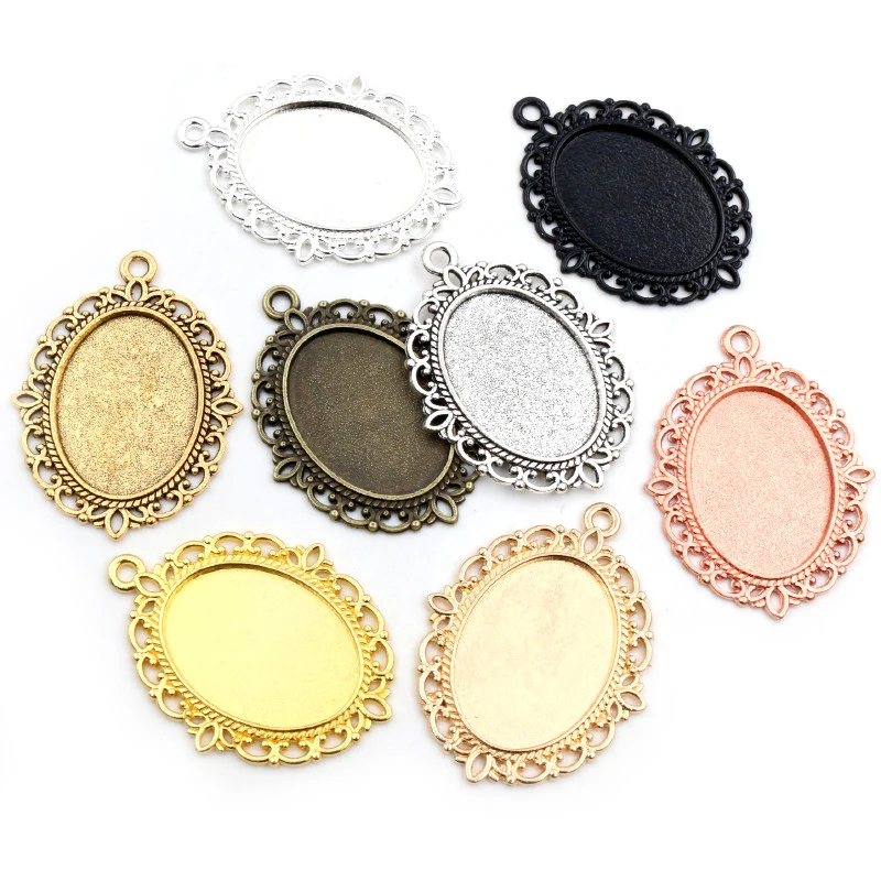 10 sztuk 18x25mm rozmiar wewnętrzny 9 kolorów styl Vintage Cameo Cabochon ustawienie podstawy naszyjnik znaleziska