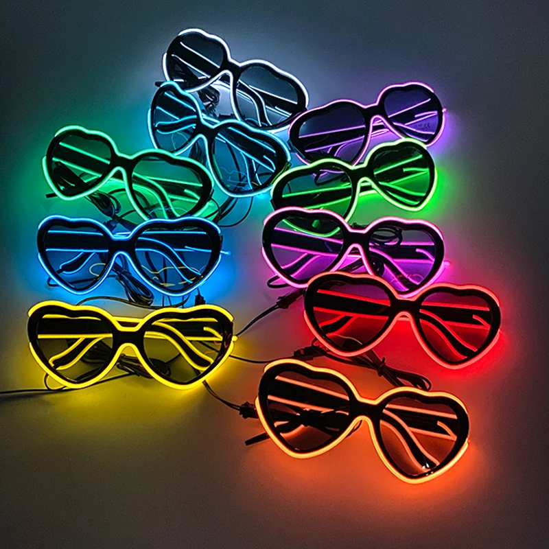 Piscando luminosos óculos em forma de coração, óculos LED Neon, engraçado Bachelorette Party Supplies, óculos de sol brilhantes, Hen Night Props