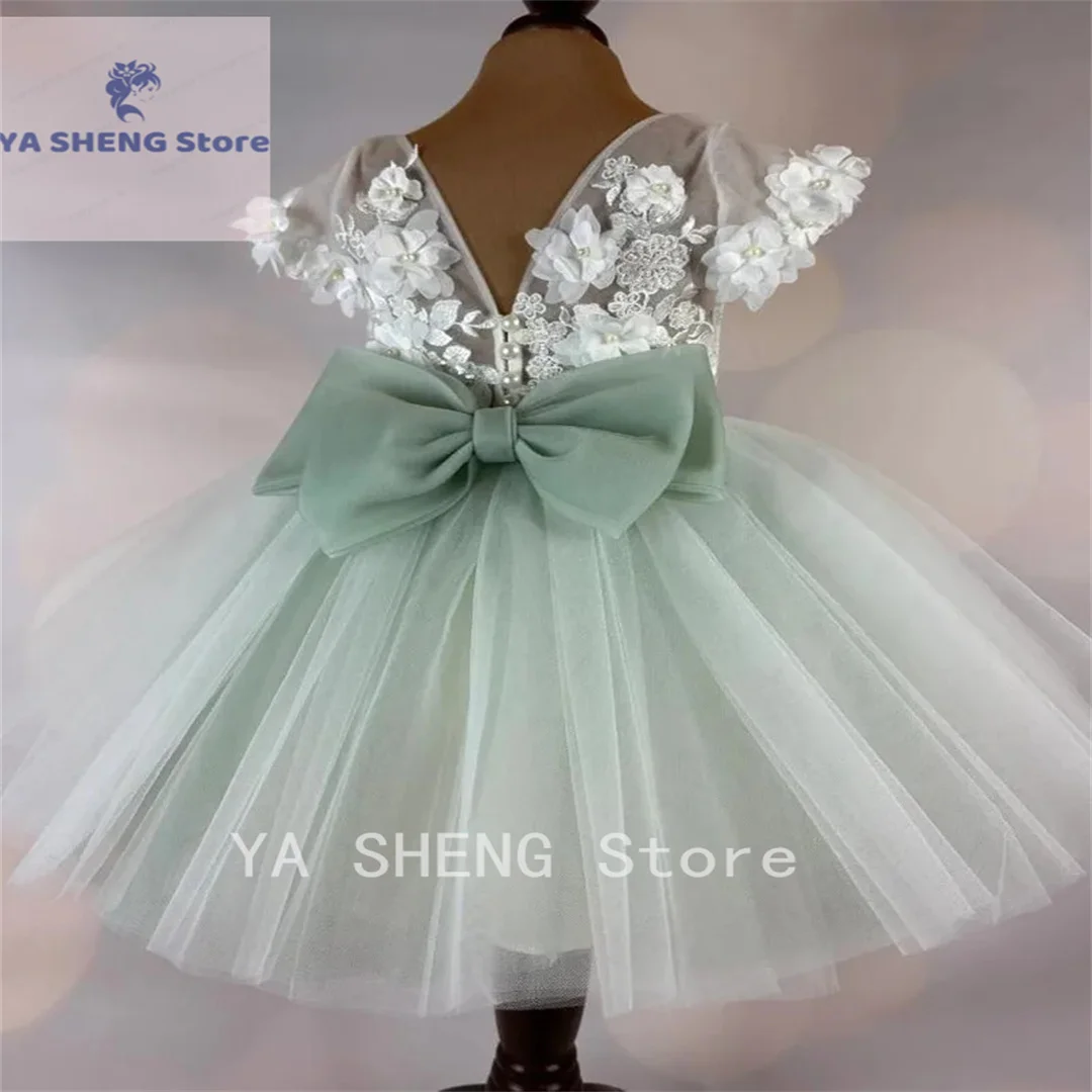 Childen\'s Flower Girl Dresses 3D Floral Lace Evening Party Fluffy Skirt Ball Gown First Communion Kid Toddler Tutu Outfit