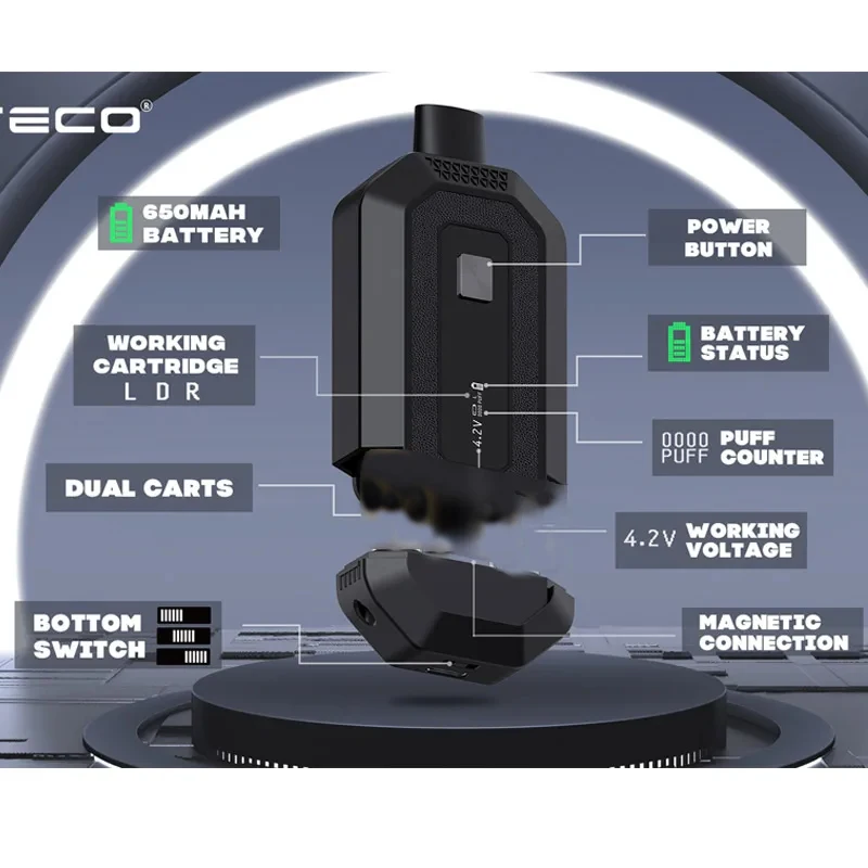 Original doteco dc650 vape caneta cartucho duplo 650mah bateria 1.8v-4.2v 10 segundos pré-aquecer cigarro eletrônico para 510 thread 1.0ml carrinho