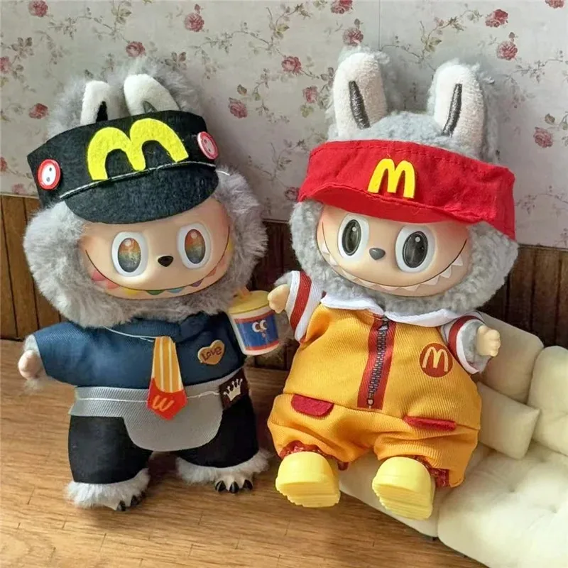 Workwear Fashion Coffee Outfit Clothing For Labubu Doll Fast Food French Fries Shoes Set Cosplay Clothes Dollhouse Accessories