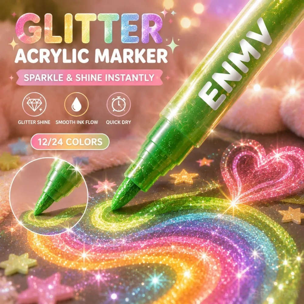 12-24 Color Strobe Glitter Markers 3.5mm Metallic Glitter Colored Pen for Paper Cardstock Diary Drawing Marking Coloring DIY Art