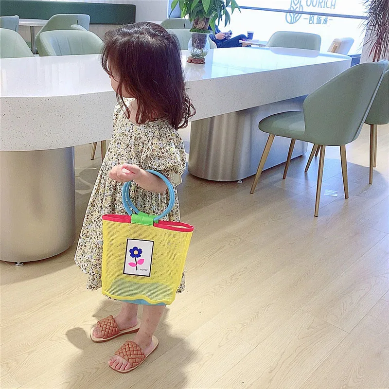 Summer Children's Handbag Color Blocking Girls Shopping Bag Sweet Flower Boys Beach Bag Large Capacity Kids Bag