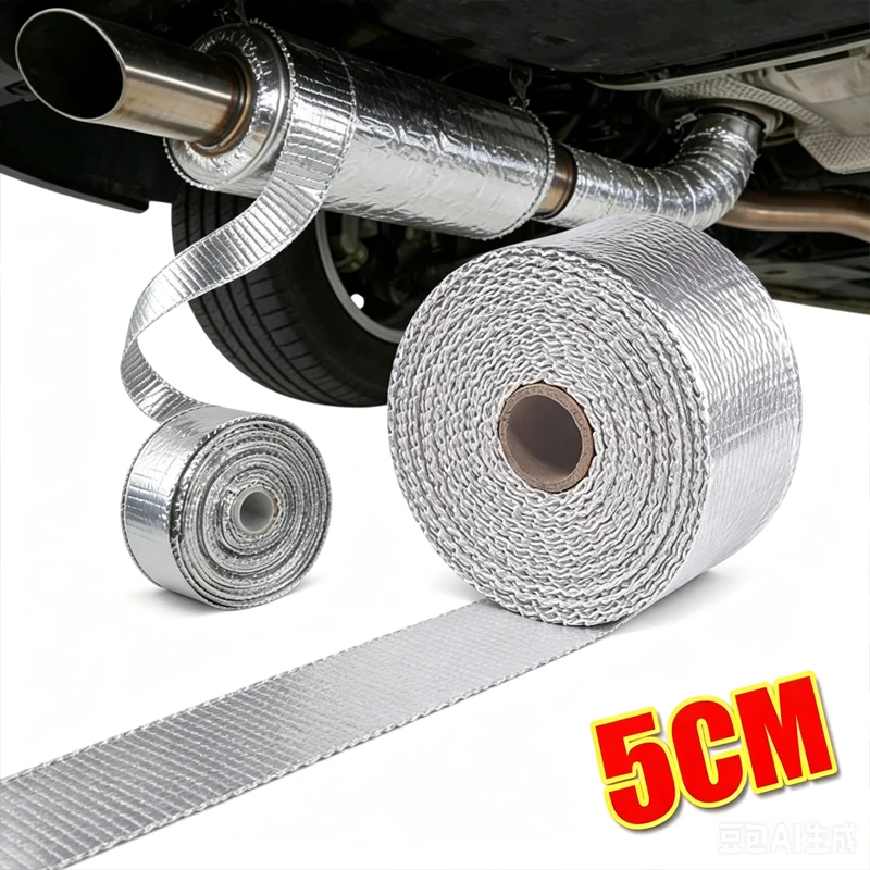 Car Exhaust Pipe Insulation Tape Exhaust Heat Tape Manifold Downpipe High Temperature Bandage Tape Aluminum Foil Wrap 2rolls