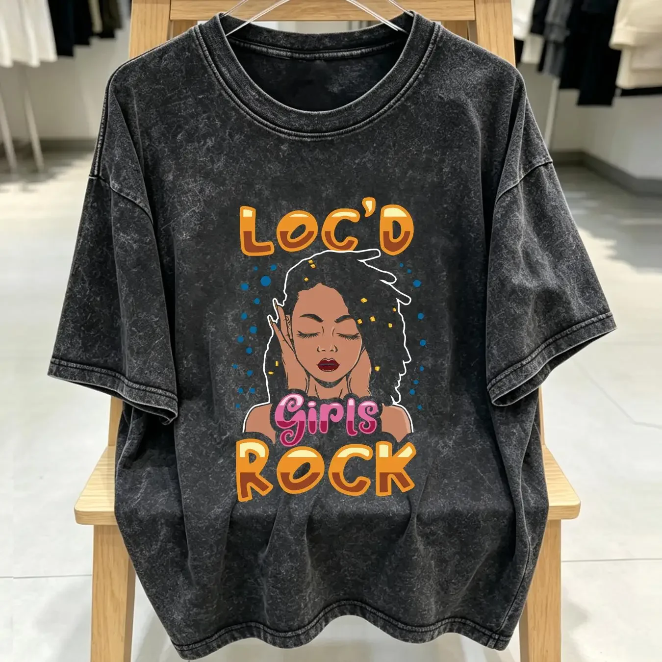 washed T Shirt Loc'd Girl Rock Perfect For Her Dreadlocks Hairstyle Melanin African Woman Locs Hair long or short sleeves