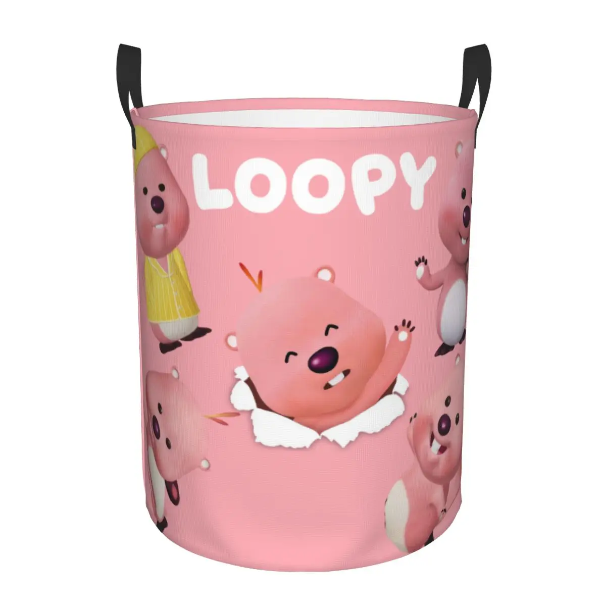 

Custom Pink Cartoon Anime Little Beaver Loopy Laundry Basket Collapsible Baby Hamper for Nursery Toys Organizer Storage Bins