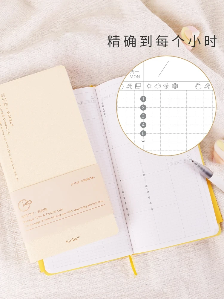Kinbor ウィークリープランナーノートブック日付なしアジェンダスケジュール毎日月間ジャーナルブックポータブル記録日記プランメモ帳文房具