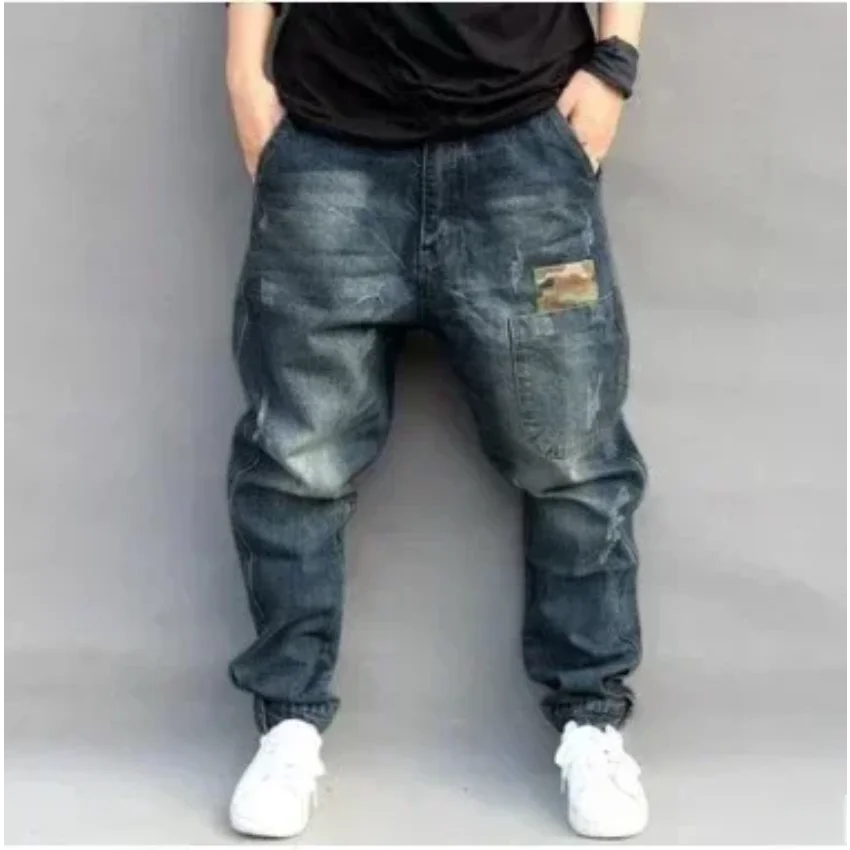 Jeans Heren Hip Hop Streetwear Denim Broek Zakken Losse Rits Mid Taille Broek 2025, Vintage Denims