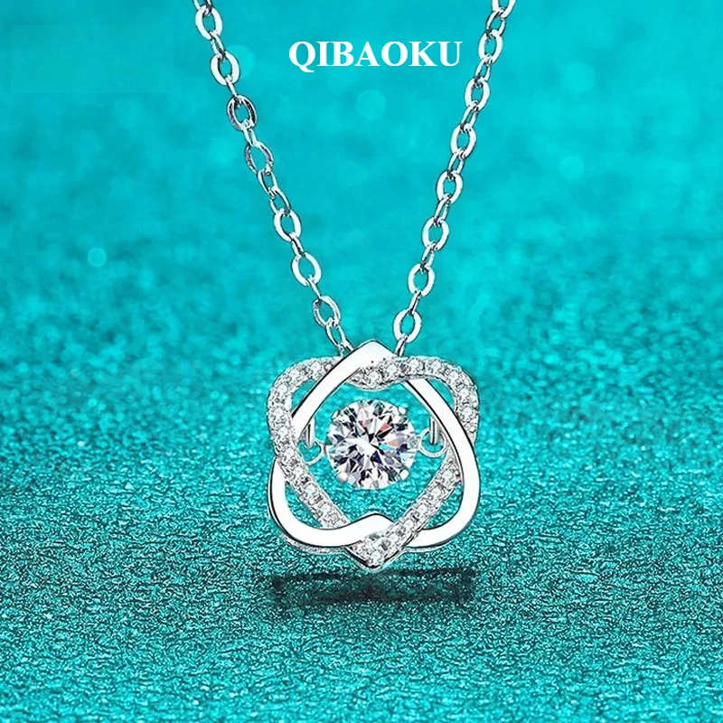 QIBAOKU 0.5ct GRA Moissanite Necklace for Women  Sparkling Simulated Diamond Pendant Beating Heart S925 Silver Jewelry Gift 2026