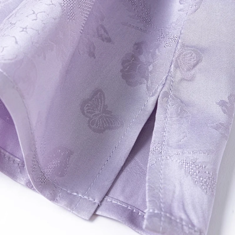 Birdtree 100% Mulberry Silk Tshirts,Summer Women Satin O Necks Straight Tops Purple Color Short Sleeve Tees New 2025 T55605JF