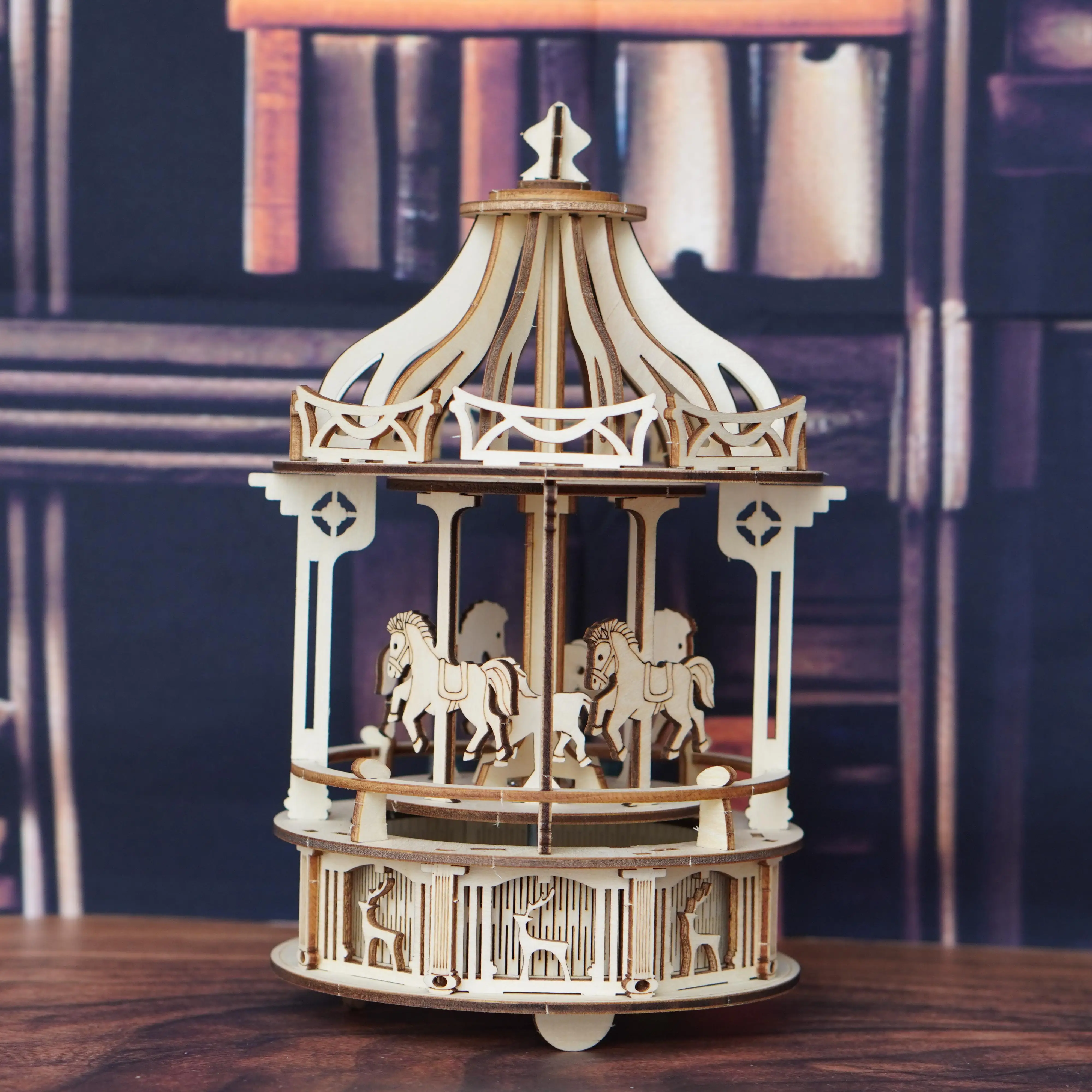 

3D Wooden Carousel Puzzle - Handmade DIY Assembly Model, Creative Desktop Ornament