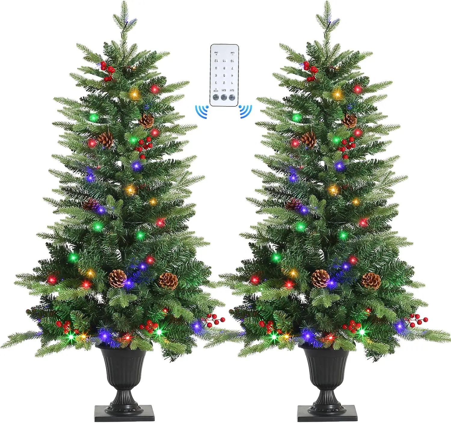 

Набор рождественской елки для улицы, 2 шт., 4 фута, светодиодные фонари с дистанционным управлением, горшечная с предварительной подсветкой