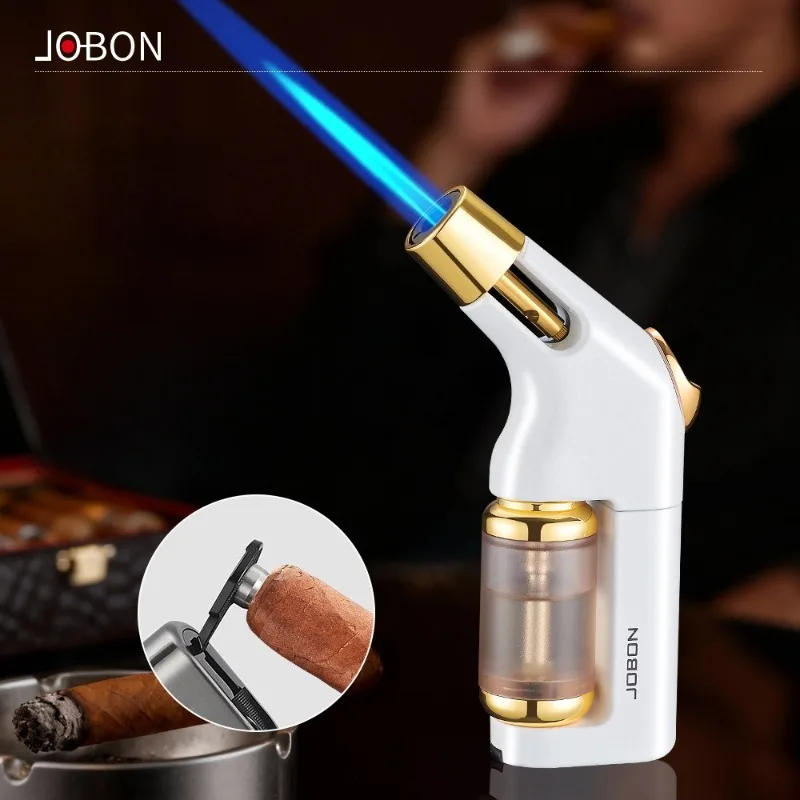 JOBON Metal Jet Blue Flame Cigar Lighter Transparent Gas Window Bottom Folding Cigar Diamond Butane Gas Lighters Smoking Gadgets