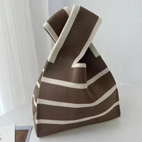 Women'S Knot Wrist Bag Handmade Knitted Bag Portable Mini Striped Tote Bucket Phone Bags Large Capacity Autumn Winter Handbags - Image 35