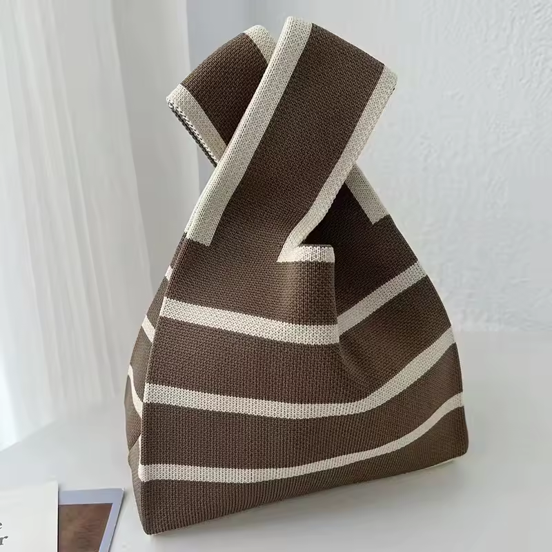 Women'S Knot Wrist Bag Handmade Knitted Bag Portable Mini Striped Tote Bucket Phone Bags Large Capacity Autumn Winter Handbags - Image 35