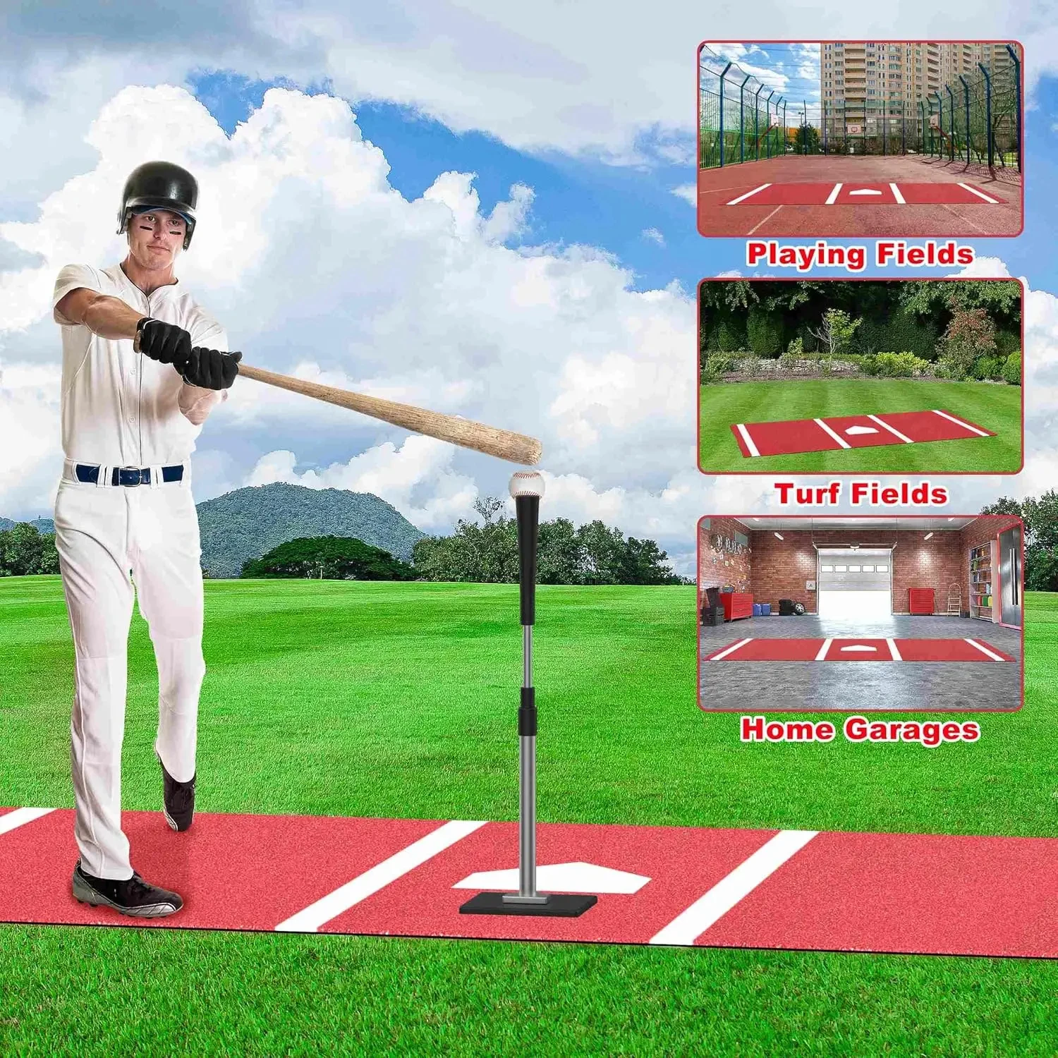 Baseball Hitting Mat Pro Batting Cage Mat Antislip TPR Rubber Backing with Home Plate for Baseball S