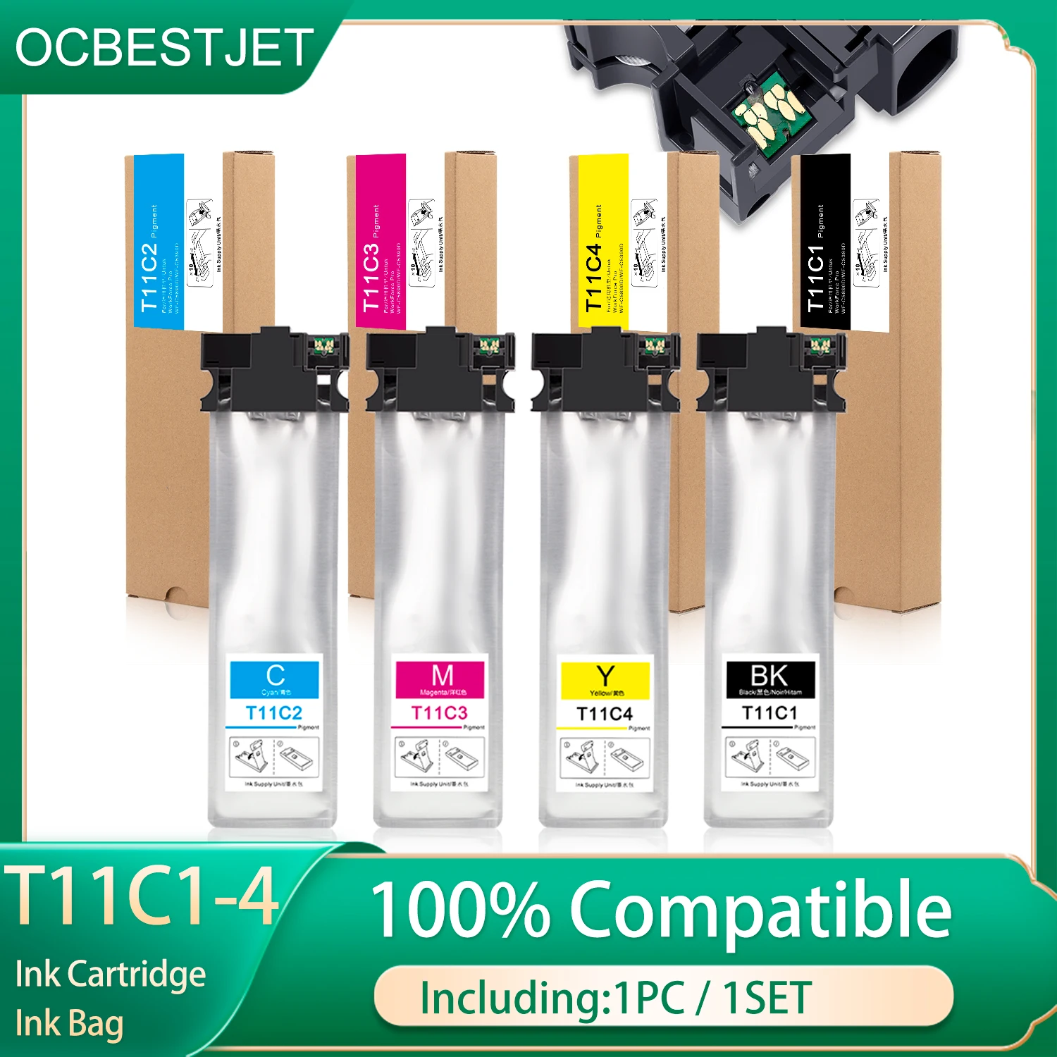 For Epson T11C1 T11C4 Ink Cartridge Ink Bag With Pigment Ink For Epson C5890 C5390 WorkForce Pro WF-C5890DWF WF-C5390DWF 60ml