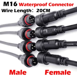 5/20Pcs M16 Waterproof 2 3 4 5 Pin IP65 Cable Wire Plug for LED Strips Male and Female Jack 22mm nut Connector Wire 20CM OD 6mm