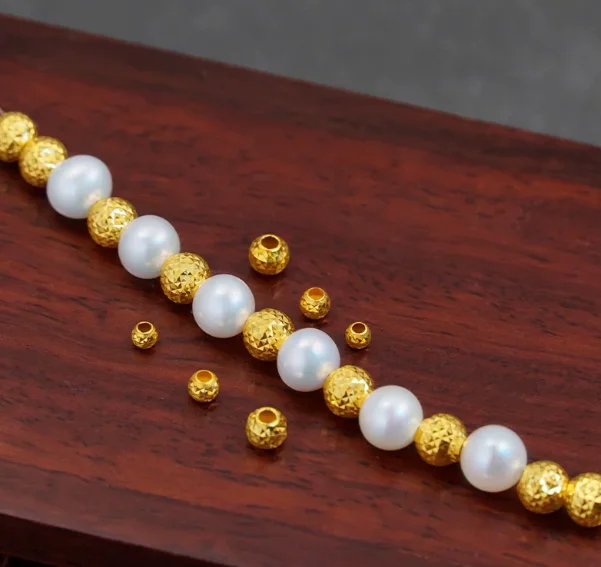 18k real gold pipeapple beads diy handstrings au750 jewelry accessories 2mm-5mm