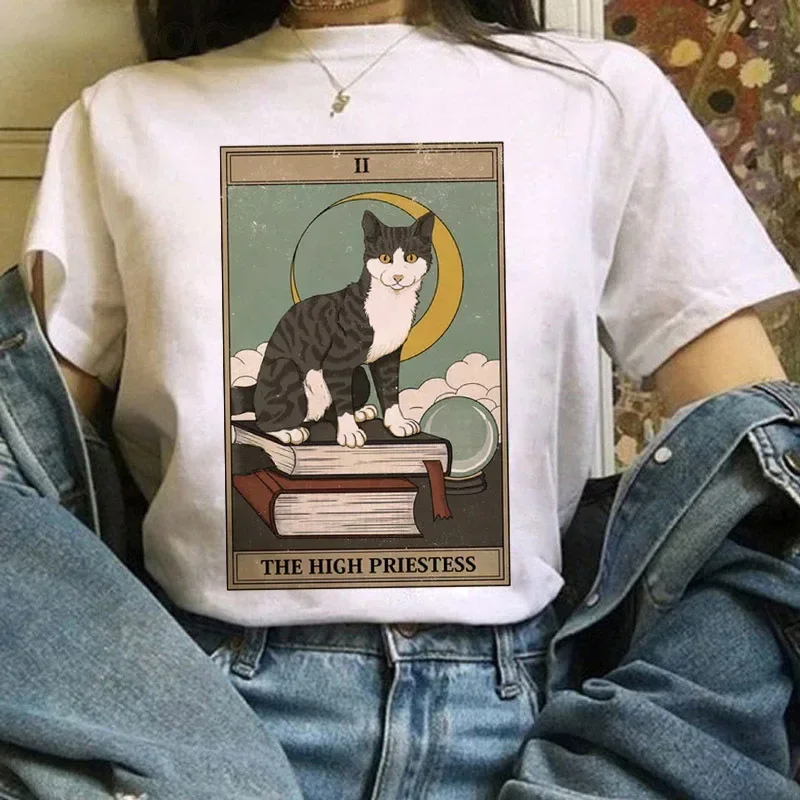 Women t shirt Fashion Tarot Cat Ladies T-shirts Cartoon Tops Female Graphic T Shirt Short Sleeve Tee Shirt