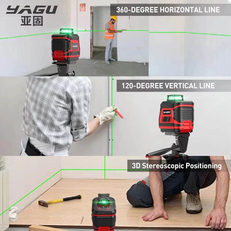 YAGU 2/5 Line Laser Level Green Cross Laser Tool With Tripod Set Vertical And Horizontal Lines 360 Degree Rotation Self-leveling