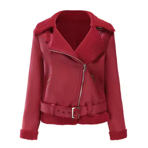 Winter New Women's PU Jacket, Fashion Casual Padded Thick Coat, Warm and Comfortable Red Black Green Blue Overcoat Female