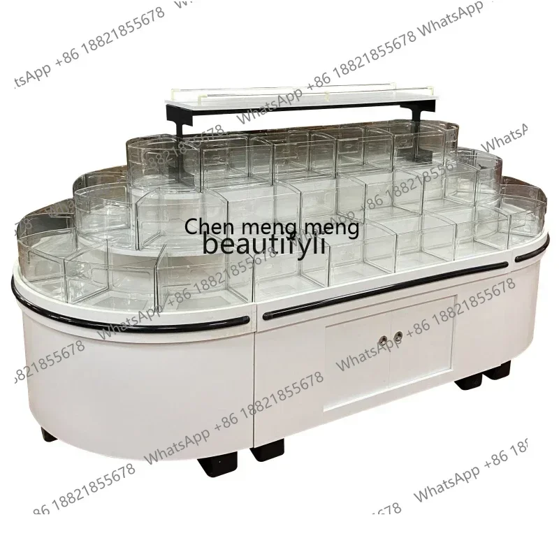 cc182l Wooden Scattered Food Display Cabinet Bulk Snack Shelf Wedding Shop Candy Biscuit round Display Cabinet White